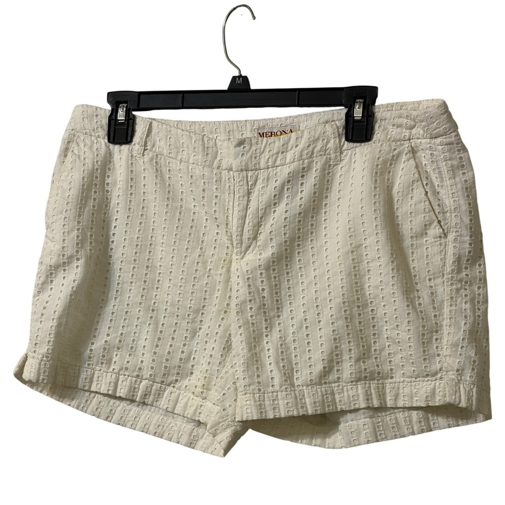 Merona Womens White Eyelet Cotton Shorts Size‎ 8 Embroidered Summer Casual